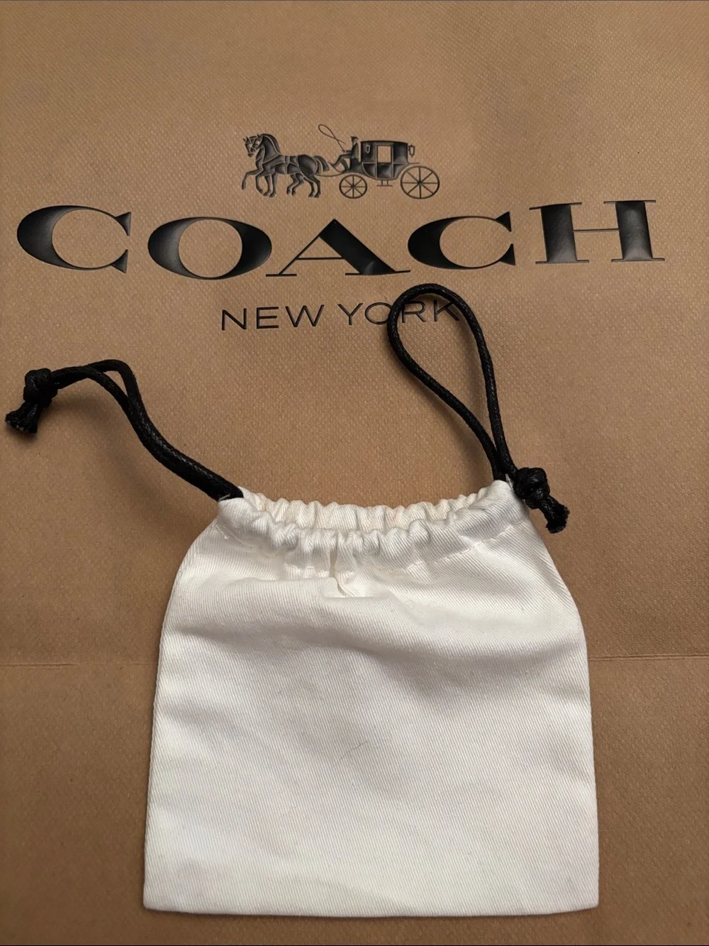 Coach White Drawstring Pouch Set with Black Logo